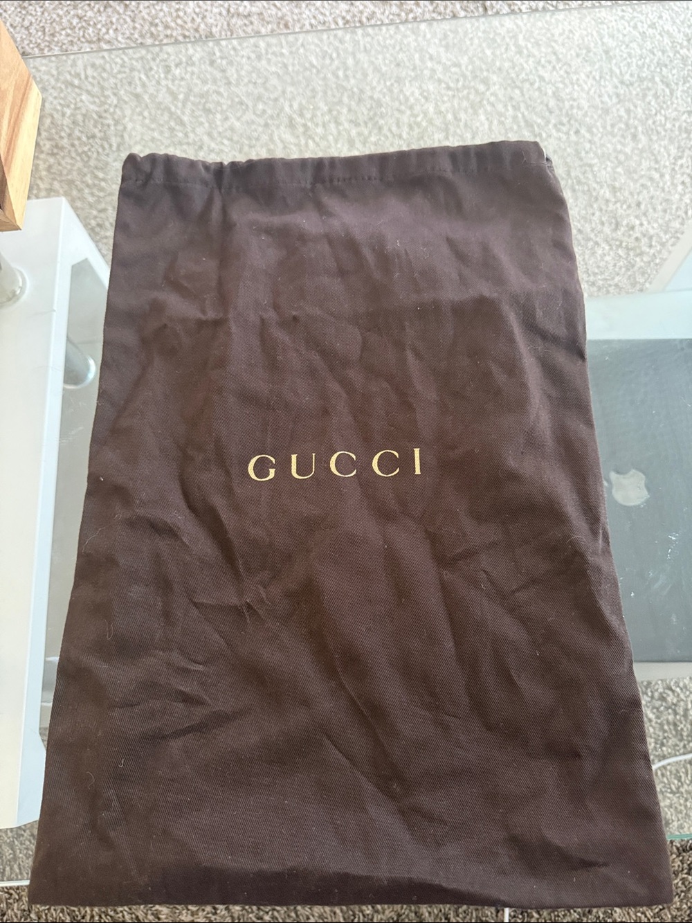 Gucci Brown Drawstring Dust Bag with Gold Logo